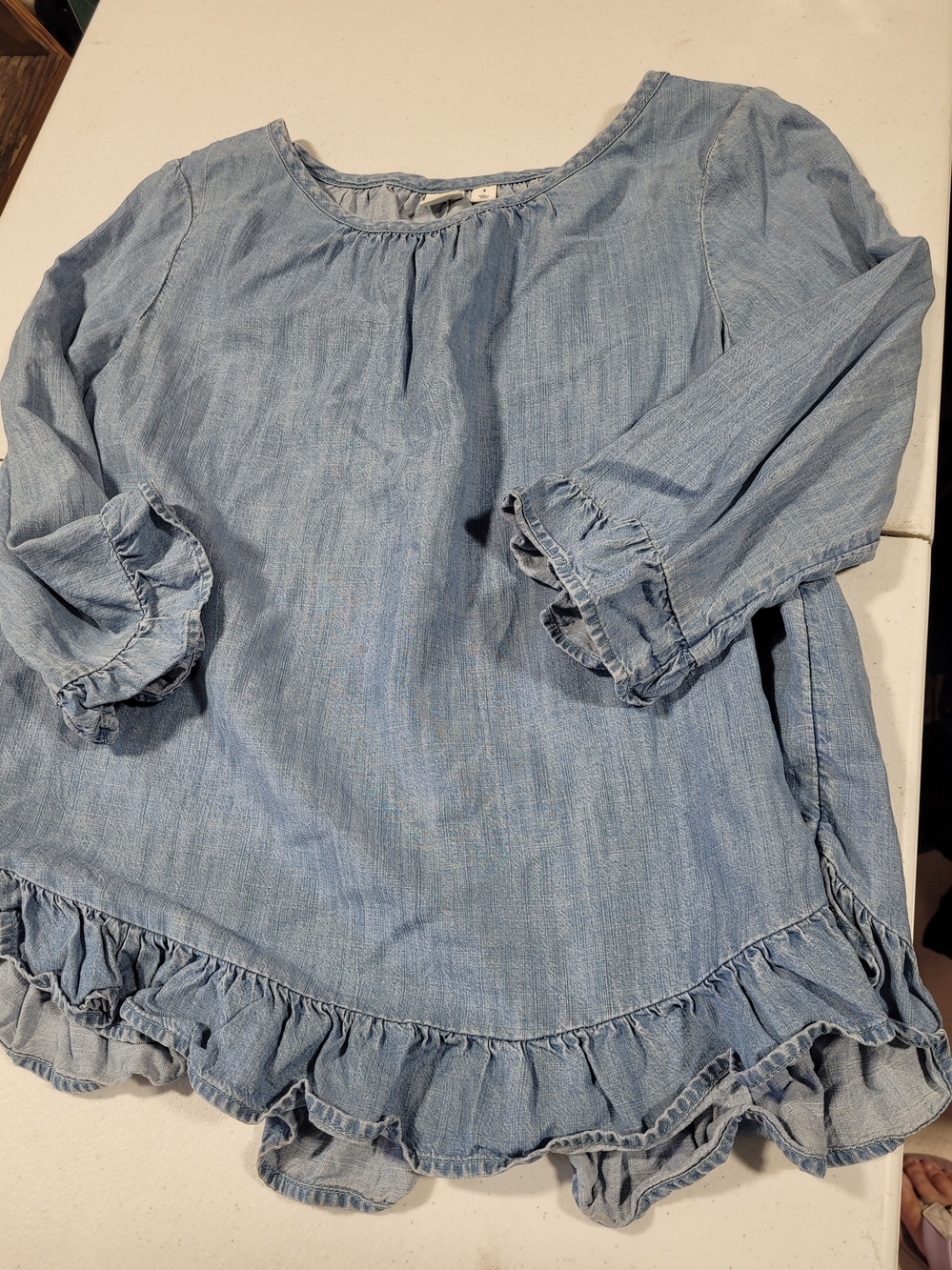 GAP Light Blue Ruffle Hem Chambray Top